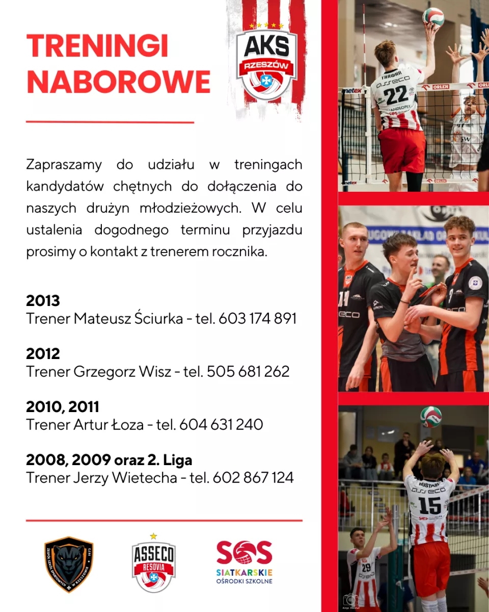Nabór do drużyn młodzieżowych Asseco Resovii Rzeszów - dołącz do AKS Resovii Rzeszów